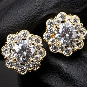 Flower Set Cz Cluster Gold Plated Sterling Silver Iced Cz Pointer Stud Earrings
